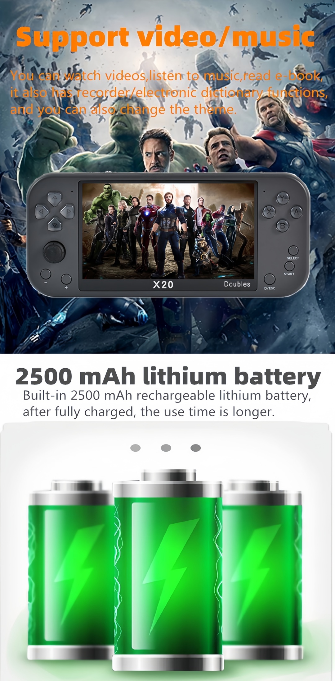 X20｜5.1-inch wireless double-player game console birthday/Christmas gift mp3/mp4