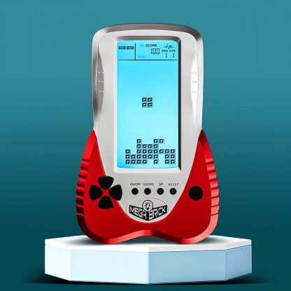 Blue backlit Block Game Console 3398 in 1 Retro Nostalgia Racing/Tank Battle/Snake Pocket Puzzle Game Console Handheld Portable Brick Educational Toy Console Gifts for Teenagers/Children