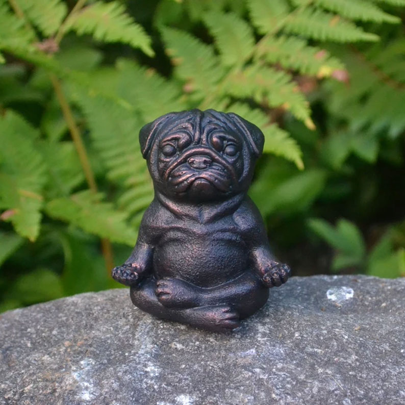 Meditating pug statue large size