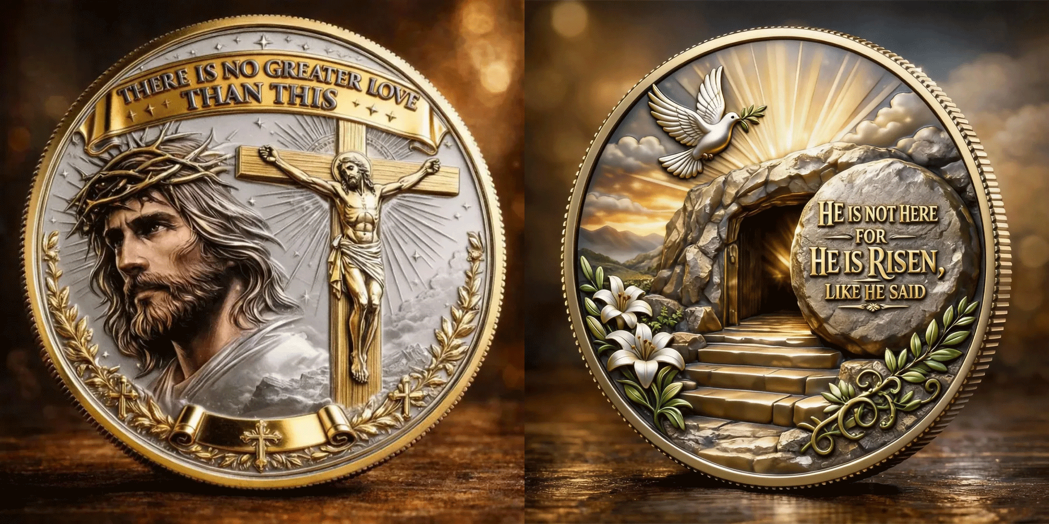 Biblical Commemorative Coin - "There Is No Greater Love" & "He Is Risen" Dual-Sided Design ✝️