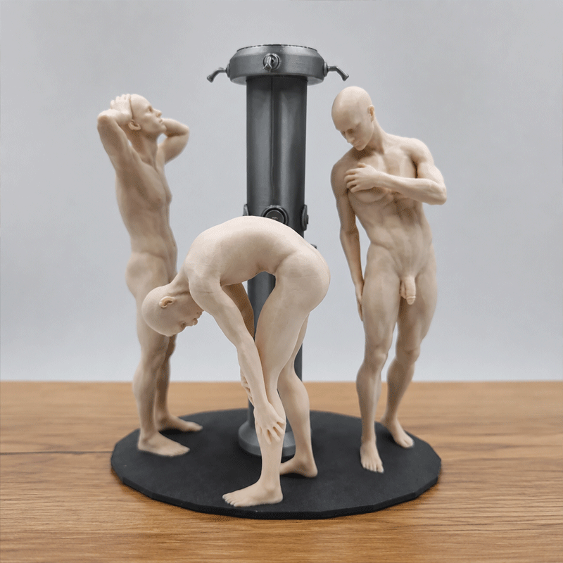 Three Athletes in Bradley Pole – Communal Shower Sculpture