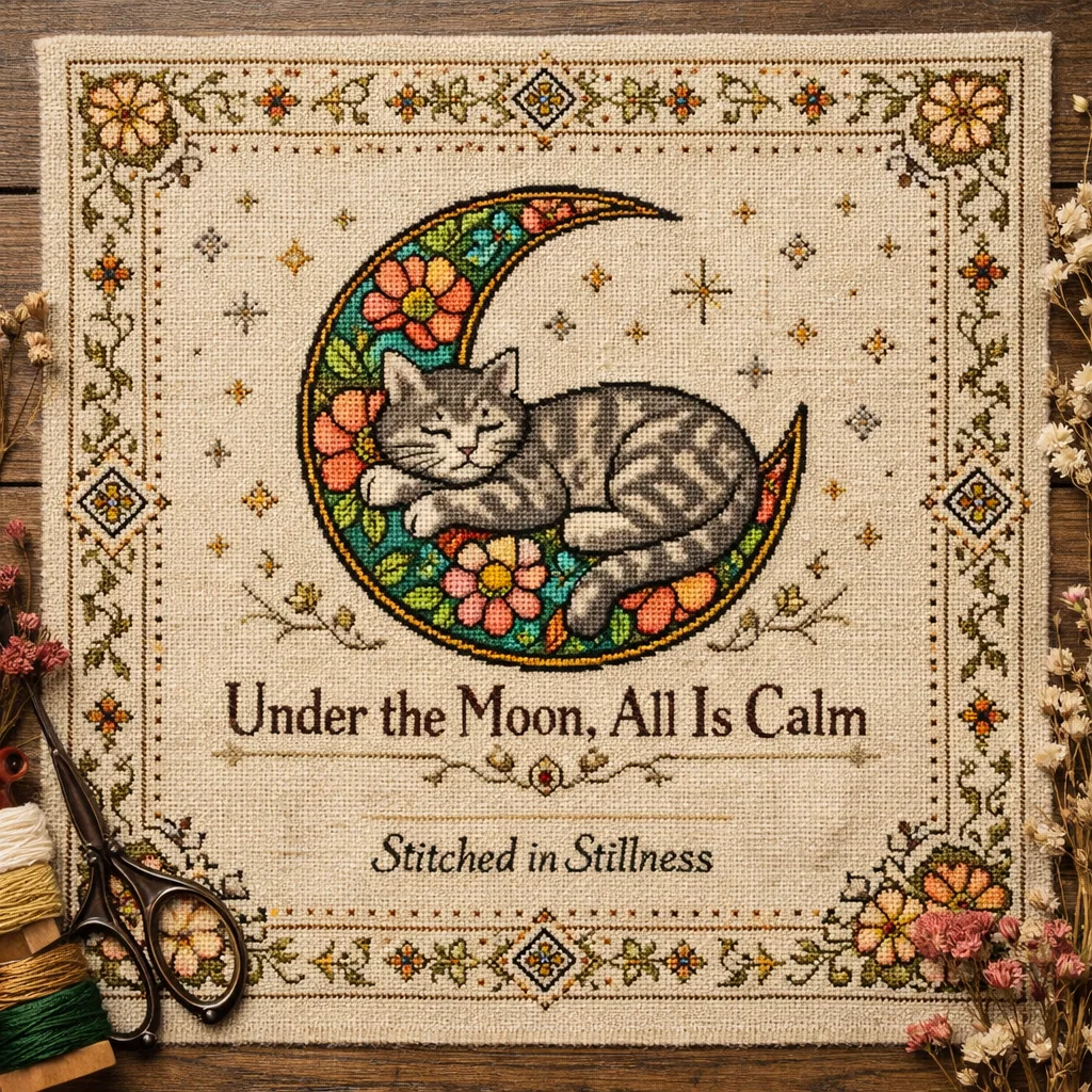 Moonlit Cat Cross-Stitch Kit