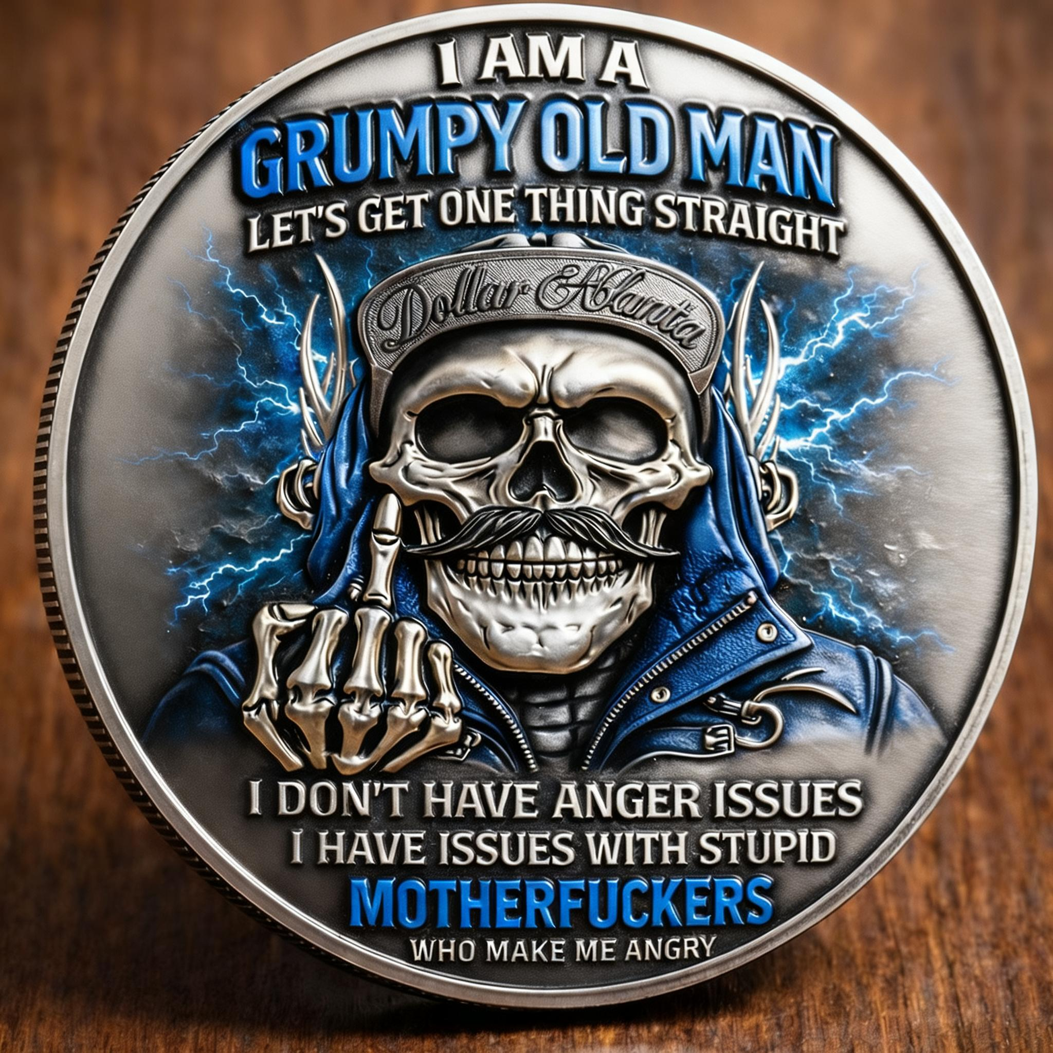 Grumpy Old Man Skull Coin