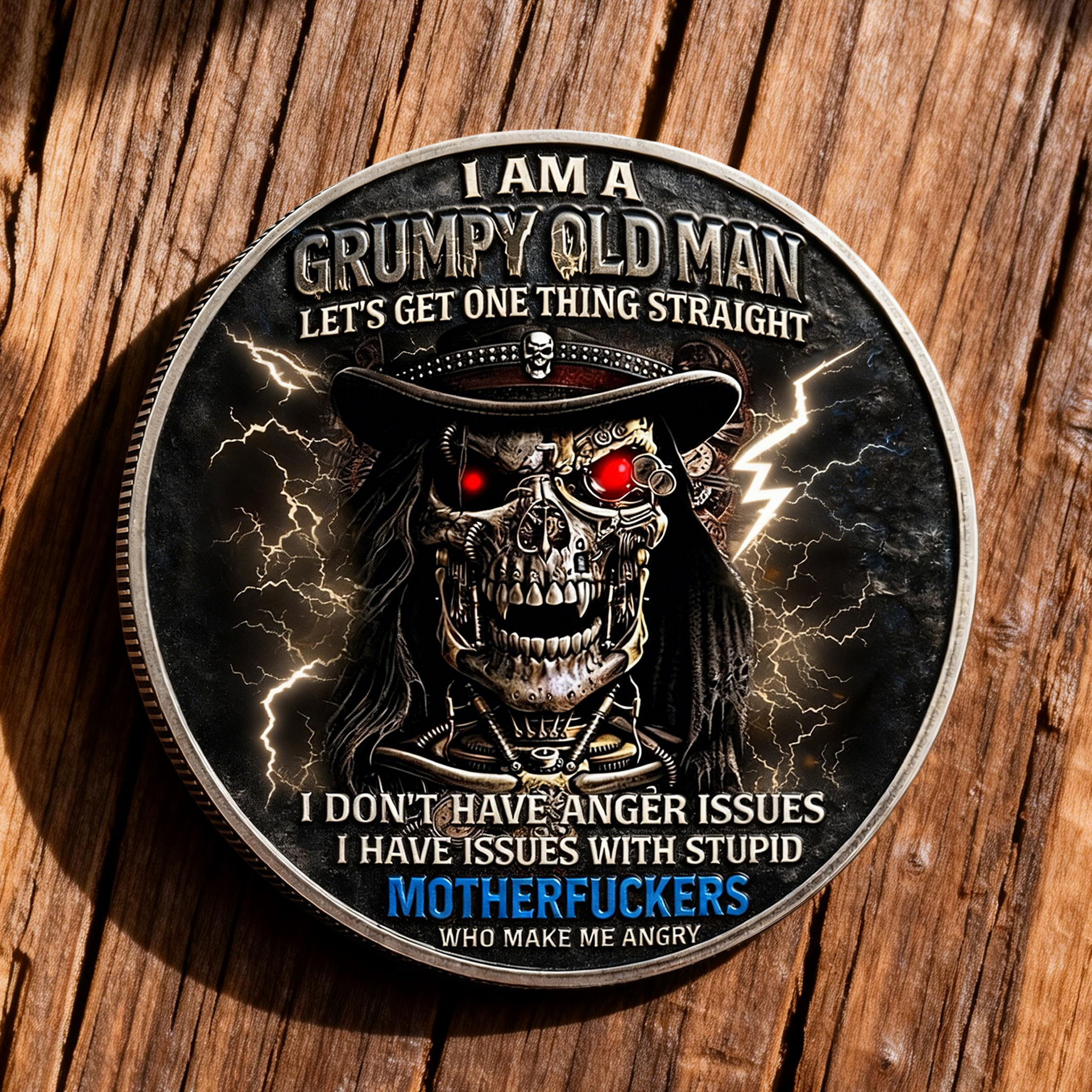 Grumpy Old Man Skull Coin