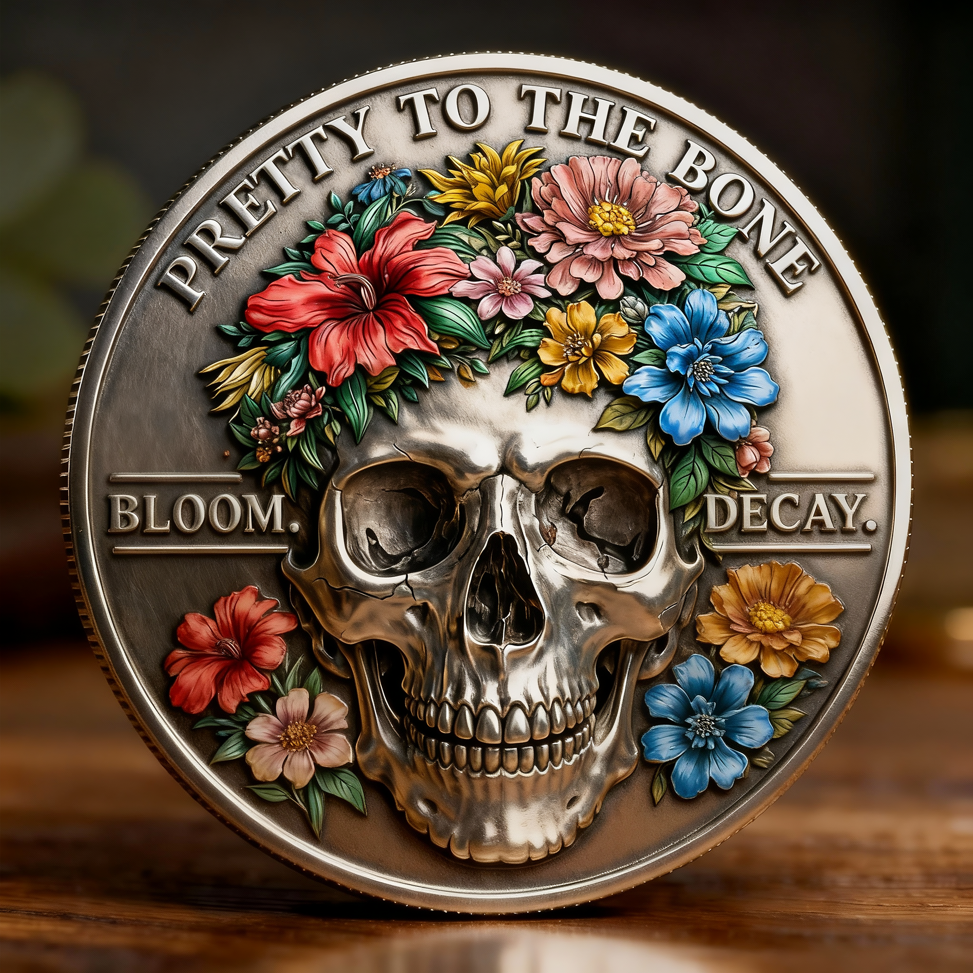 🏆Flash Sale 60% OFF-“Pretty to the Bone” Skull & Floral Commemorative Coin