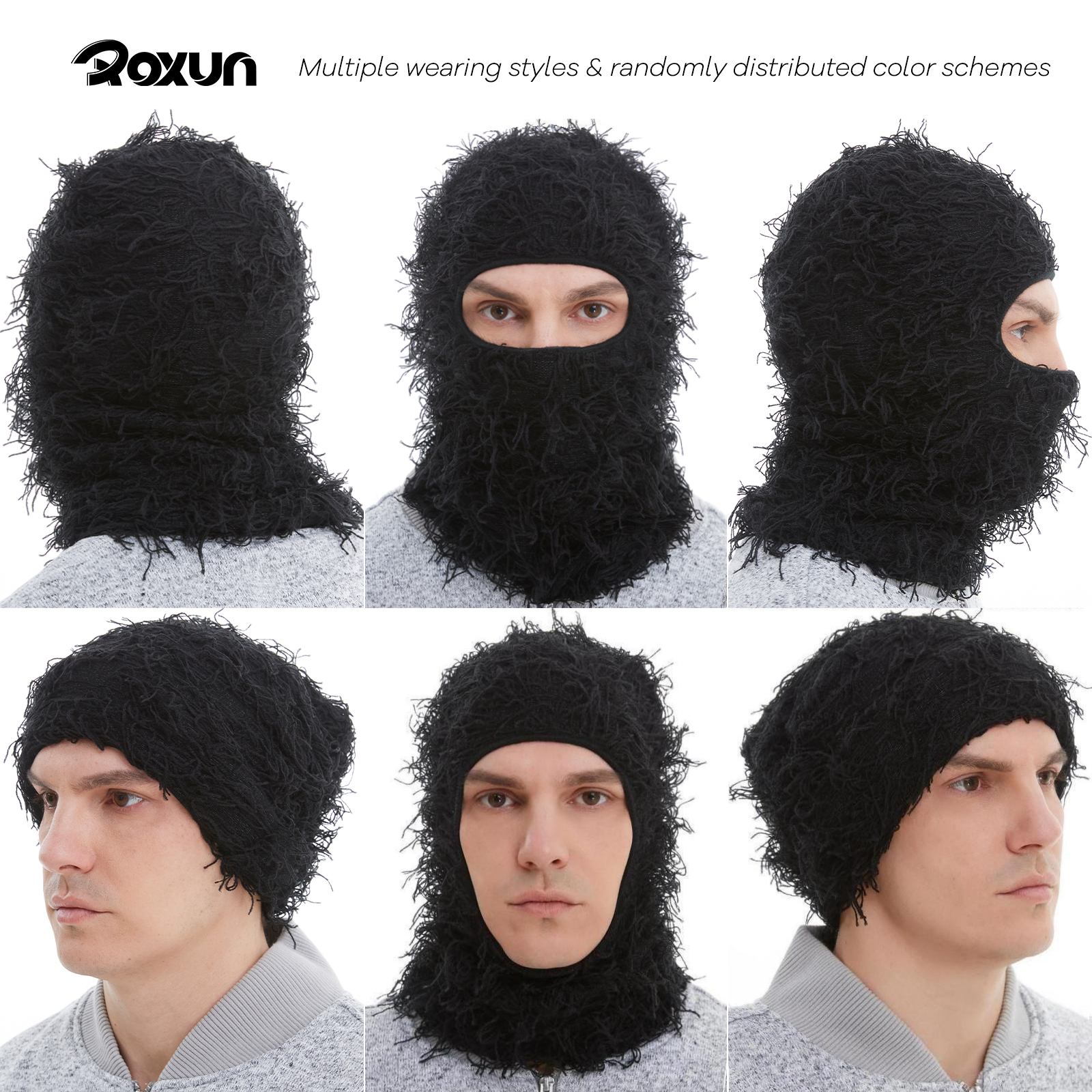 Distressed Ski Mask Balaclava, Yeat Shiesty Fluffy Knitted Full Face Mask for Men/Women