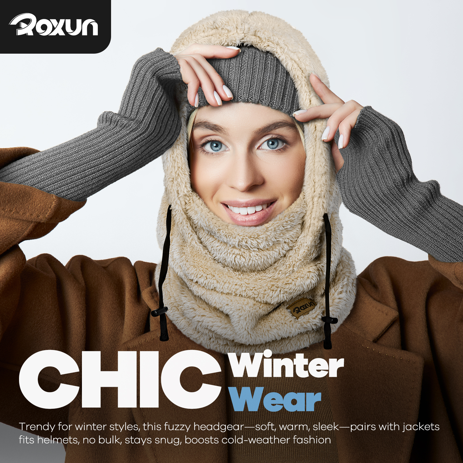 Ski Mask Fleece Balaclava, Windproof Face Mask Winter Warm Neck Cover Helmet Hood for Men Women