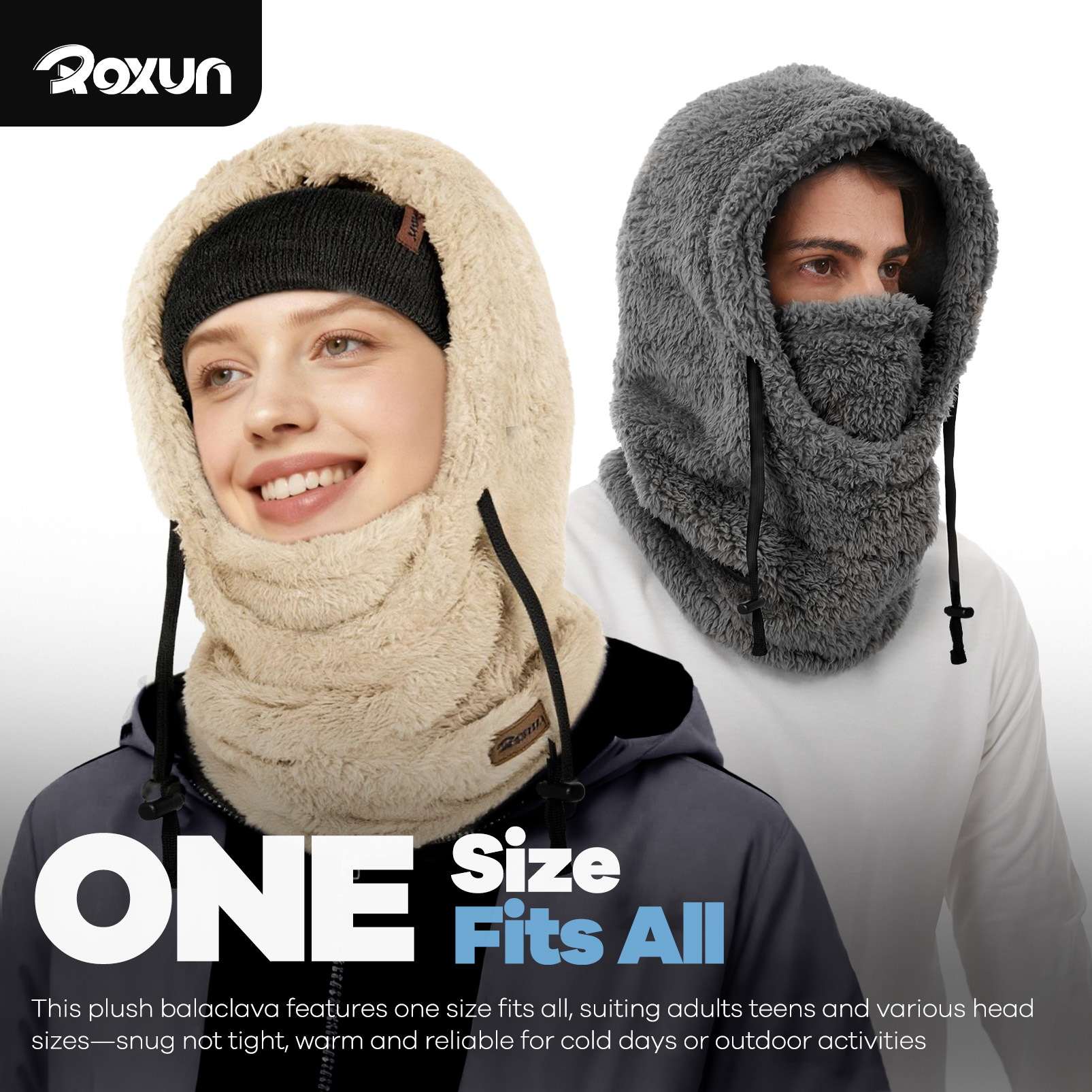 Ski Mask Fleece Balaclava, Windproof Face Mask Winter Warm Neck Cover Helmet Hood for Men Women