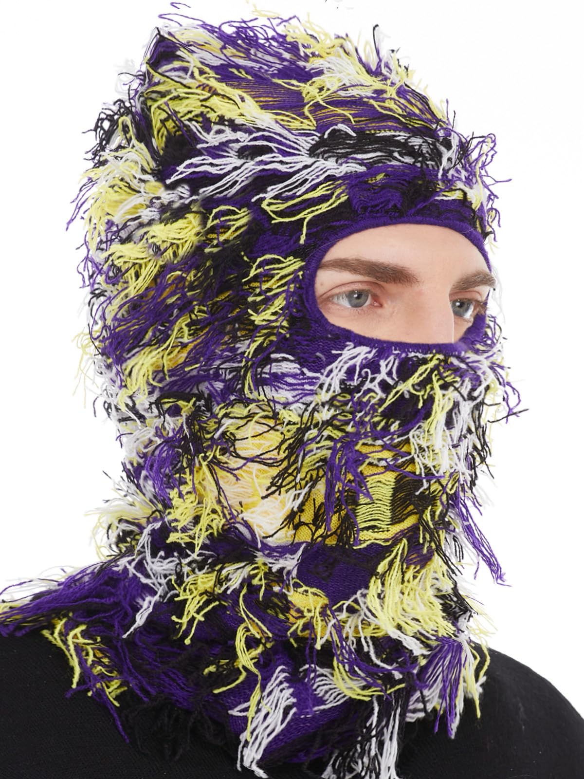 Distressed Ski Mask Balaclava, Yeat Shiesty Fluffy Knitted Full Face Mask for Men/Women