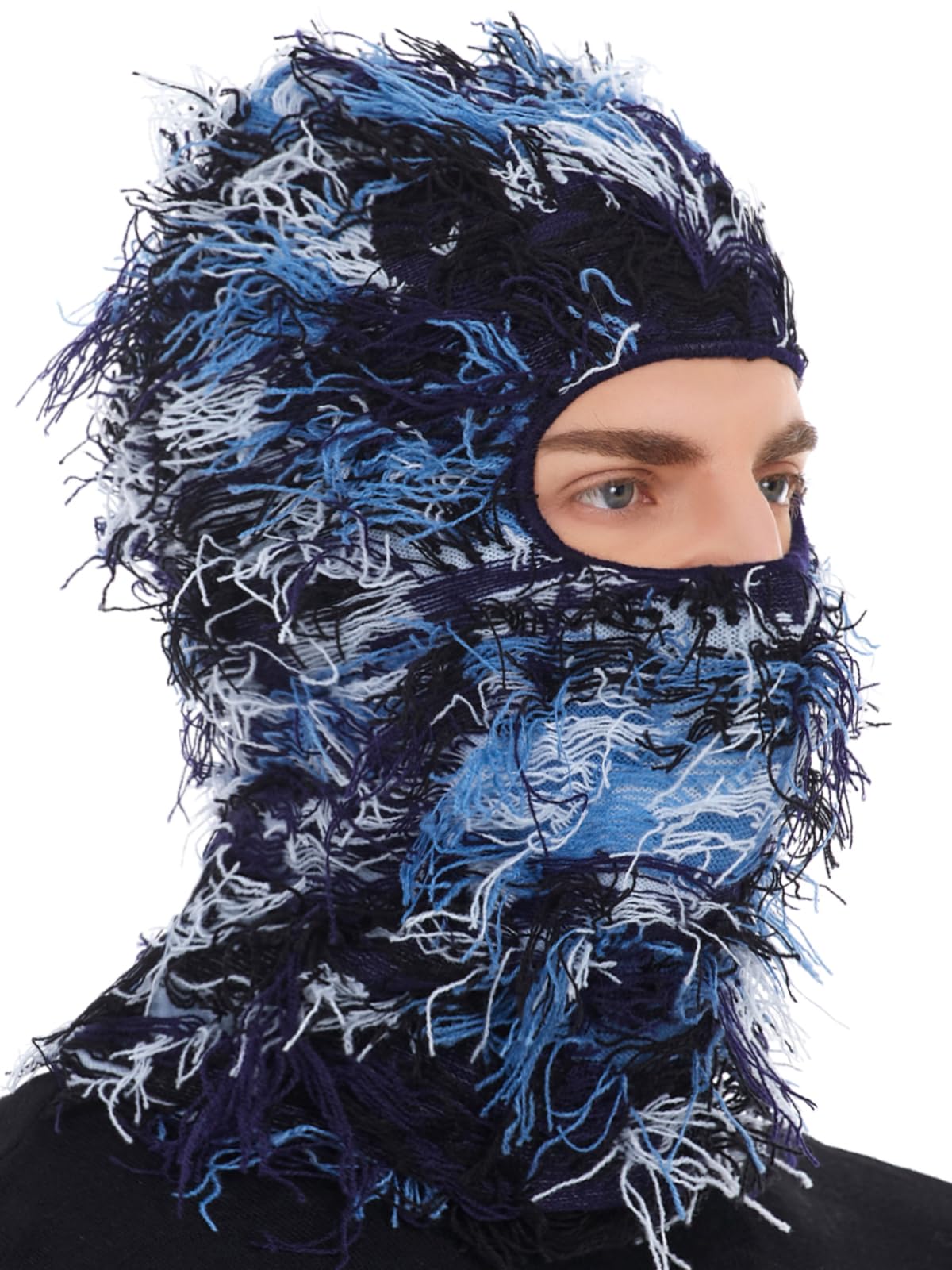 Distressed Ski Mask Balaclava, Yeat Shiesty Fluffy Knitted Full Face Mask for Men/Women