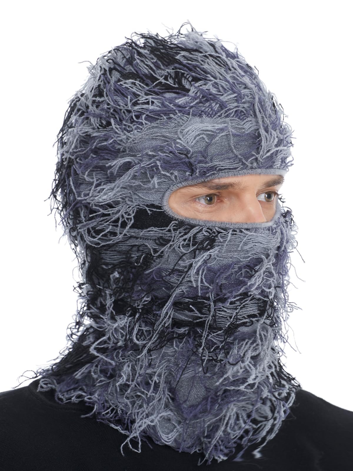 Distressed Ski Mask Balaclava, Yeat Shiesty Fluffy Knitted Full Face Mask for Men/Women
