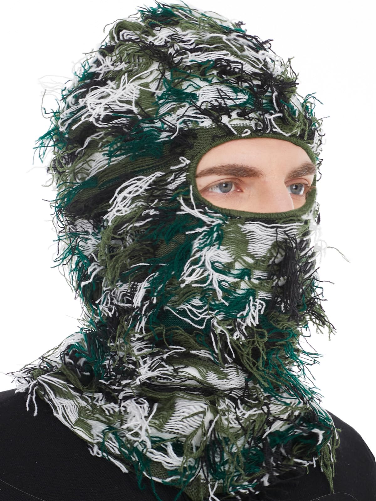 Distressed Ski Mask Balaclava, Yeat Shiesty Fluffy Knitted Full Face Mask for Men/Women