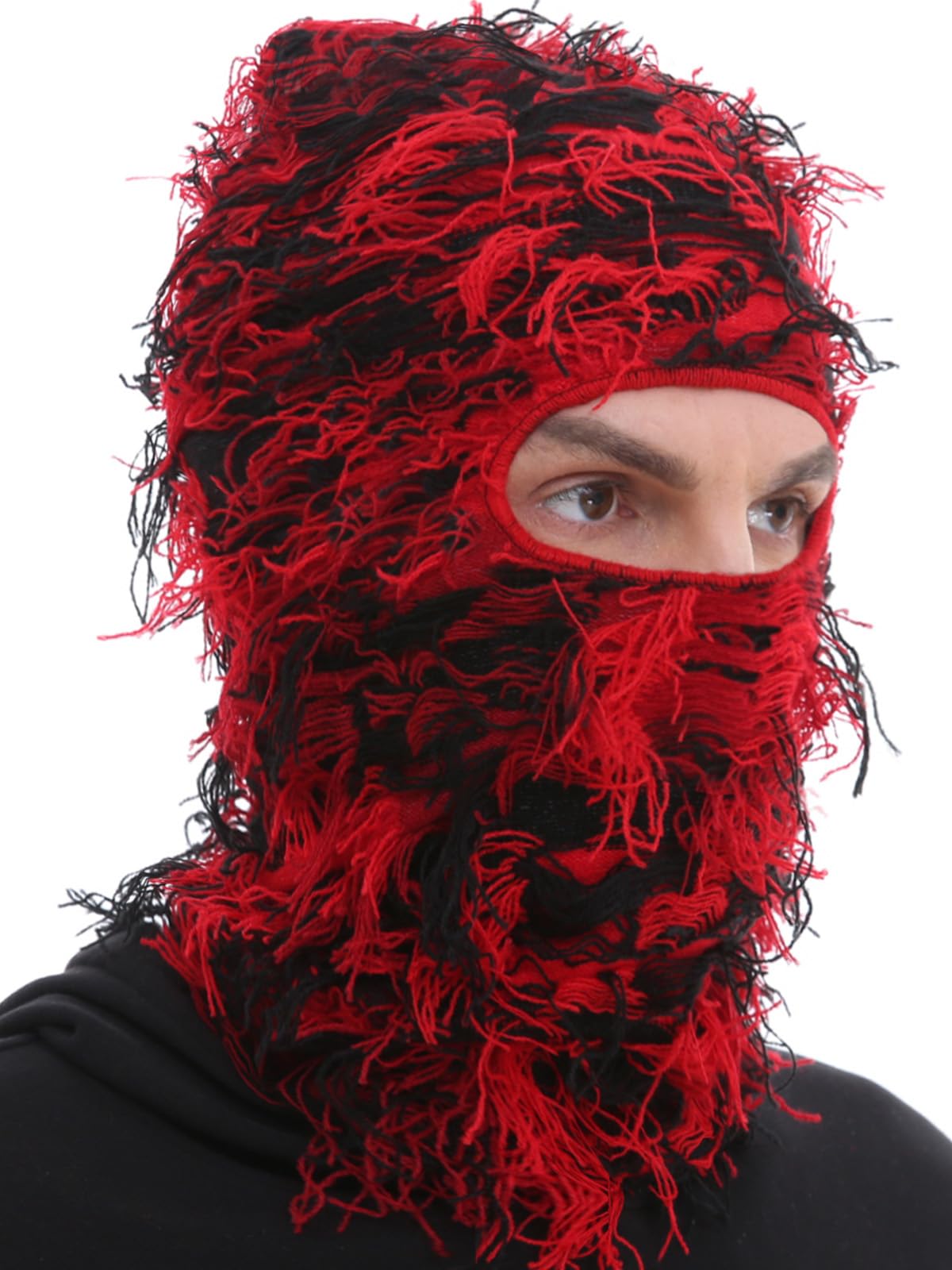 Distressed Ski Mask Balaclava, Yeat Shiesty Fluffy Knitted Full Face Mask for Men/Women