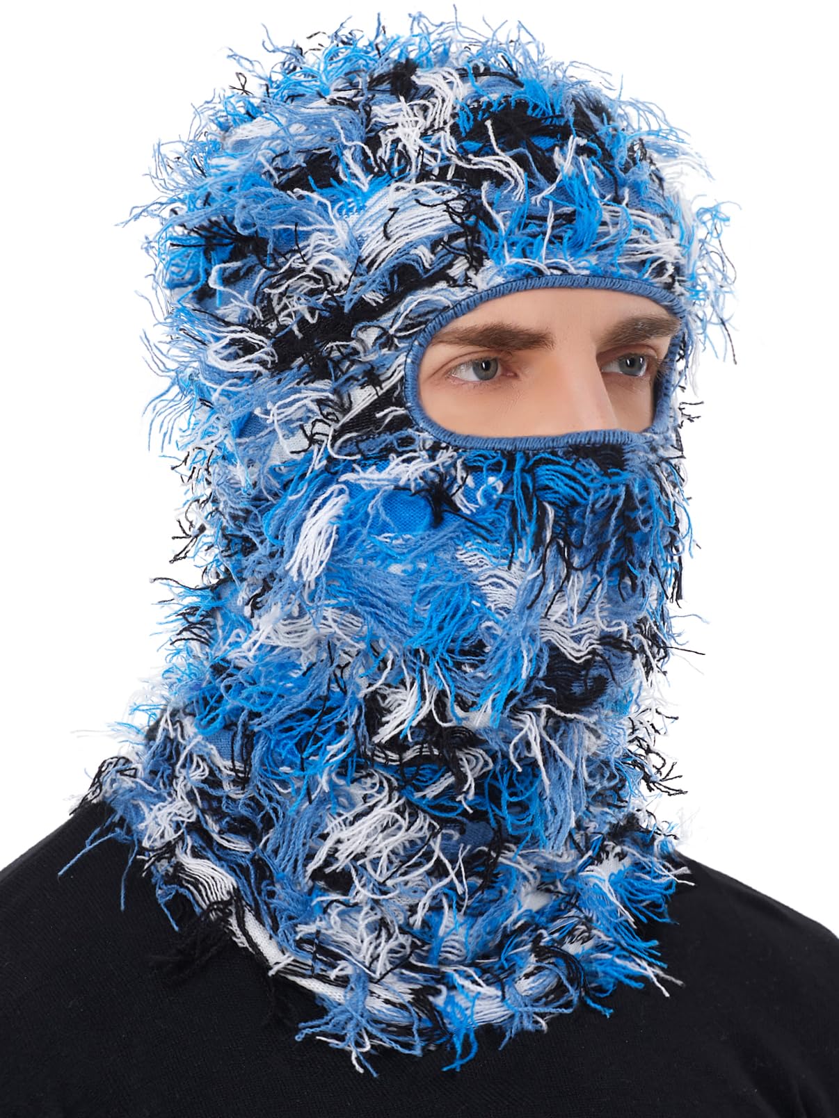 Distressed Ski Mask Balaclava, Yeat Shiesty Fluffy Knitted Full Face Mask for Men/Women