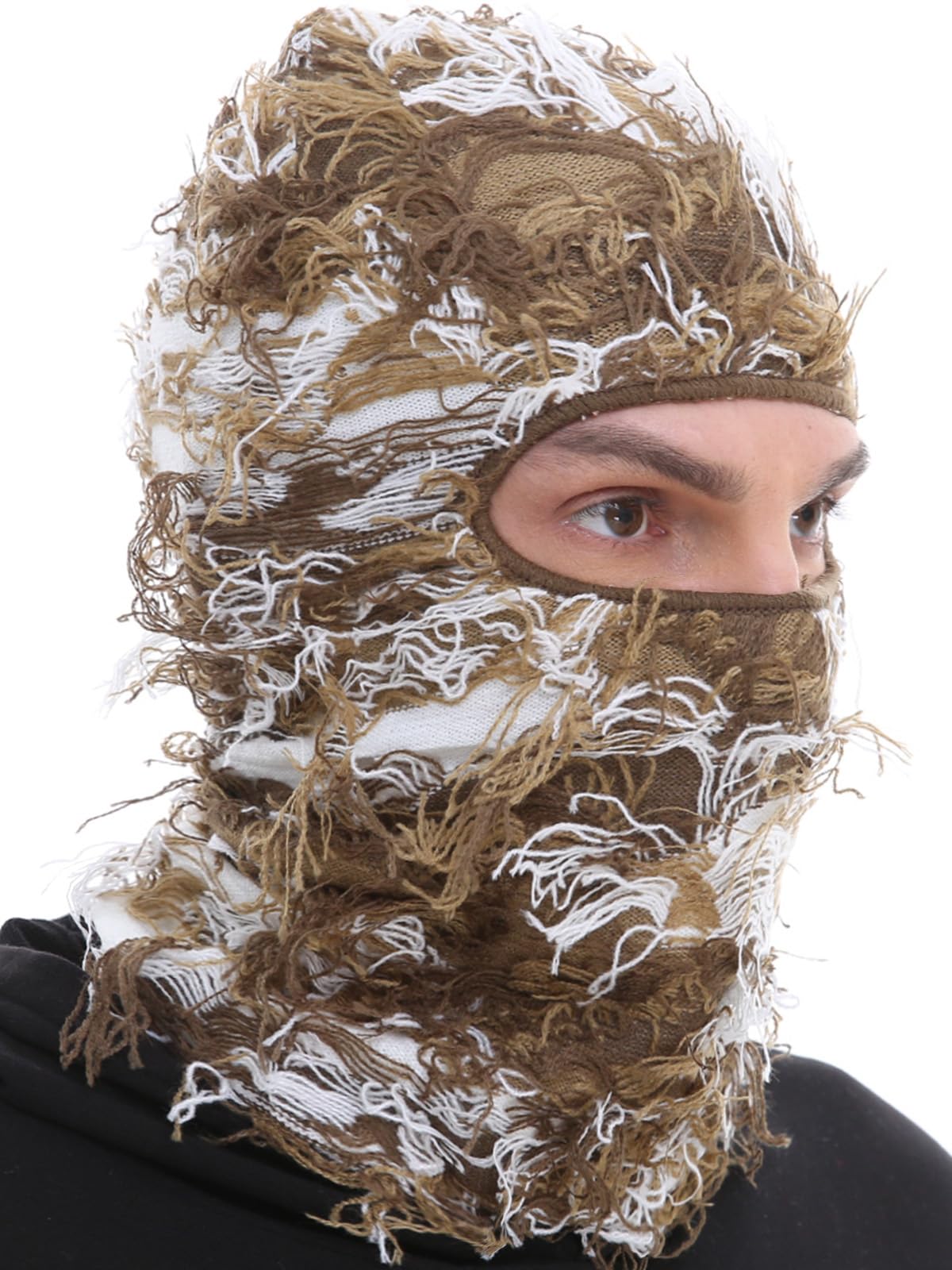 Distressed Ski Mask Balaclava, Yeat Shiesty Fluffy Knitted Full Face Mask for Men/Women