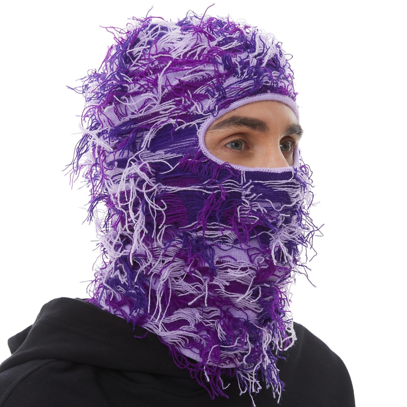 Distressed Ski Mask Balaclava, Yeat Shiesty Fluffy Knitted Full Face Mask for Men/Women