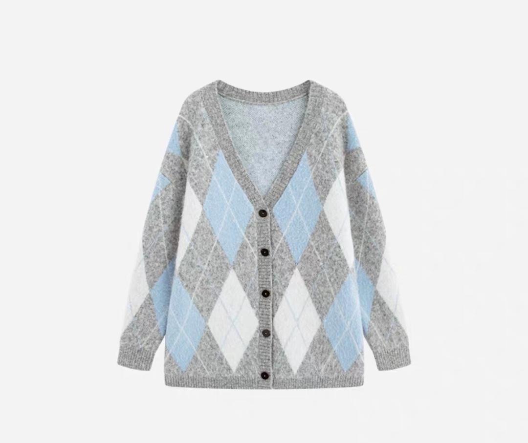 Wool Plaid Long-Sleeve Knitted Top