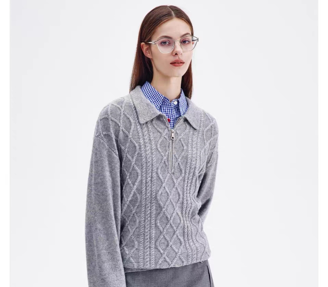 Half-Zip Casual Office Knit Sweater for Autumn & Winter