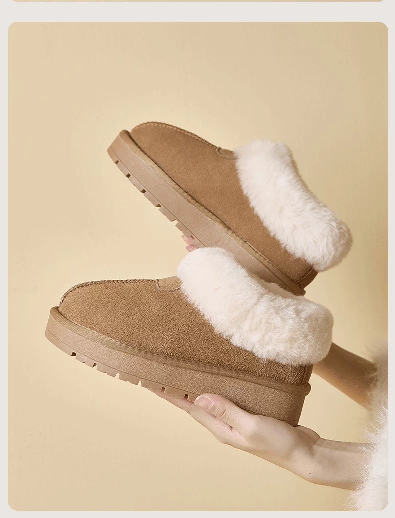 Winter New Snow Boots - Sheepskin & Fur Lined Cotton Shoes