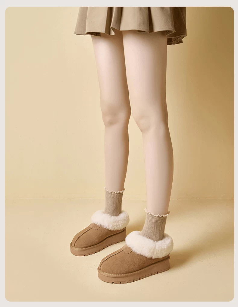 Winter New Snow Boots - Sheepskin & Fur Lined Cotton Shoes