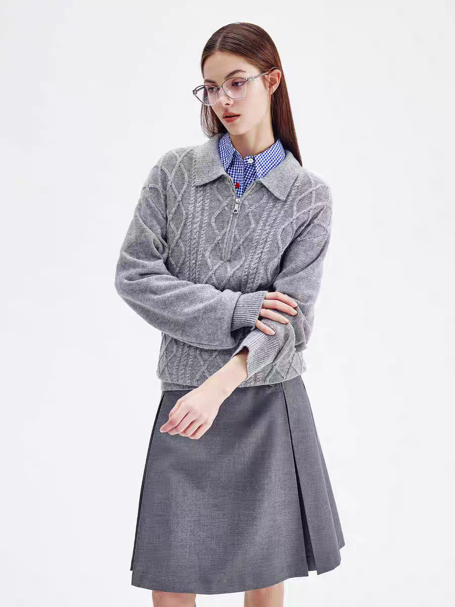 Half-Zip Casual Office Knit Sweater for Autumn & Winter