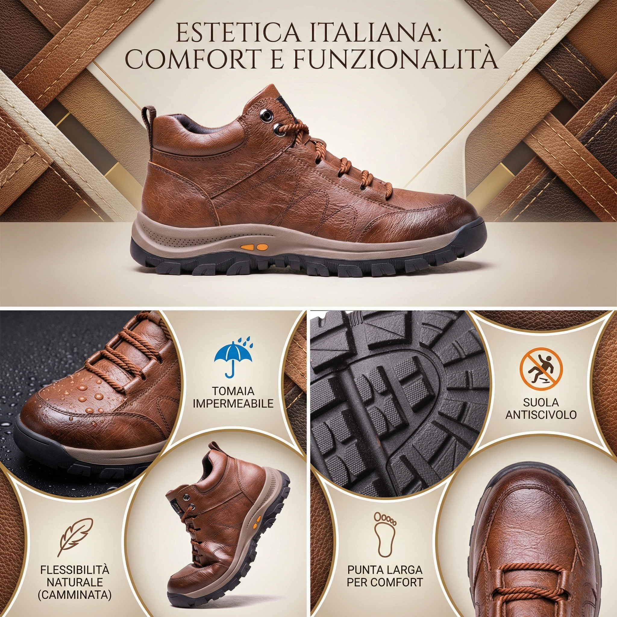 (🔥Sconto del 50% oggi - Non perderlo!) - Scarpe in pelle di vitello italiana morbide e comode - Supporto dell'arco plantare - Impermeabili e antiscivolo