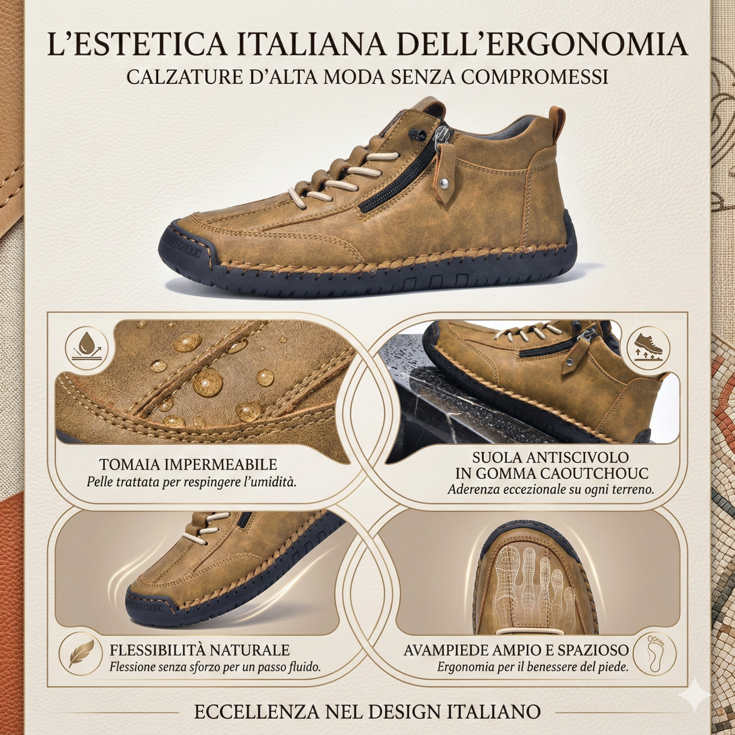 (🔥 Sconto del 50% - Non lasciartelo sfuggire!)Scarpe in Pelle "Zero Fatica": Zip Laterale, Supporto Plantare e suola antiscivolo – il design ergonomico allevia la fatica.