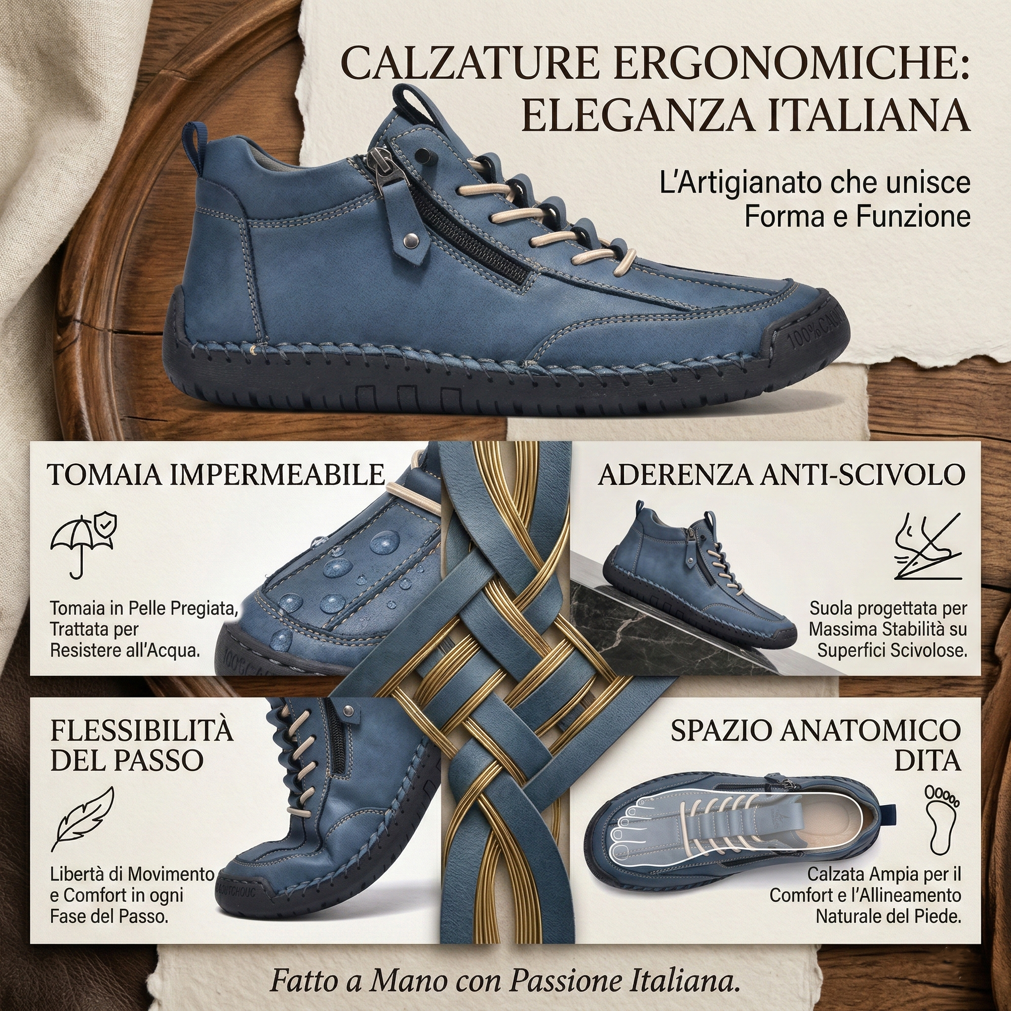 (🔥 Sconto del 50% - Non lasciartelo sfuggire!)Scarpe in Pelle "Zero Fatica": Zip Laterale, Supporto Plantare e suola antiscivolo – il design ergonomico allevia la fatica.