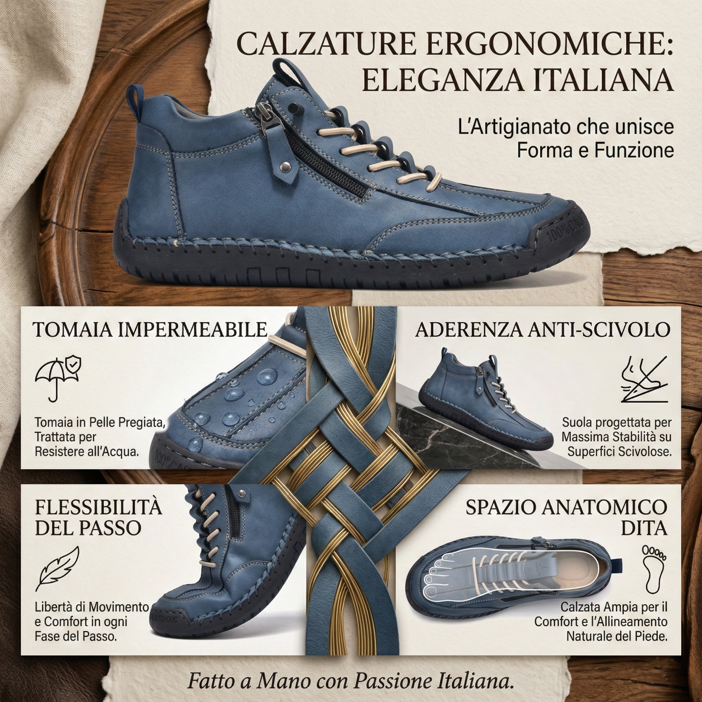 (🔥 Sconto del 50% - Non lasciartelo sfuggire!)Scarpe in Pelle "Zero Fatica": Zip Laterale, Supporto Plantare e suola antiscivolo – il design ergonomico allevia la fatica.