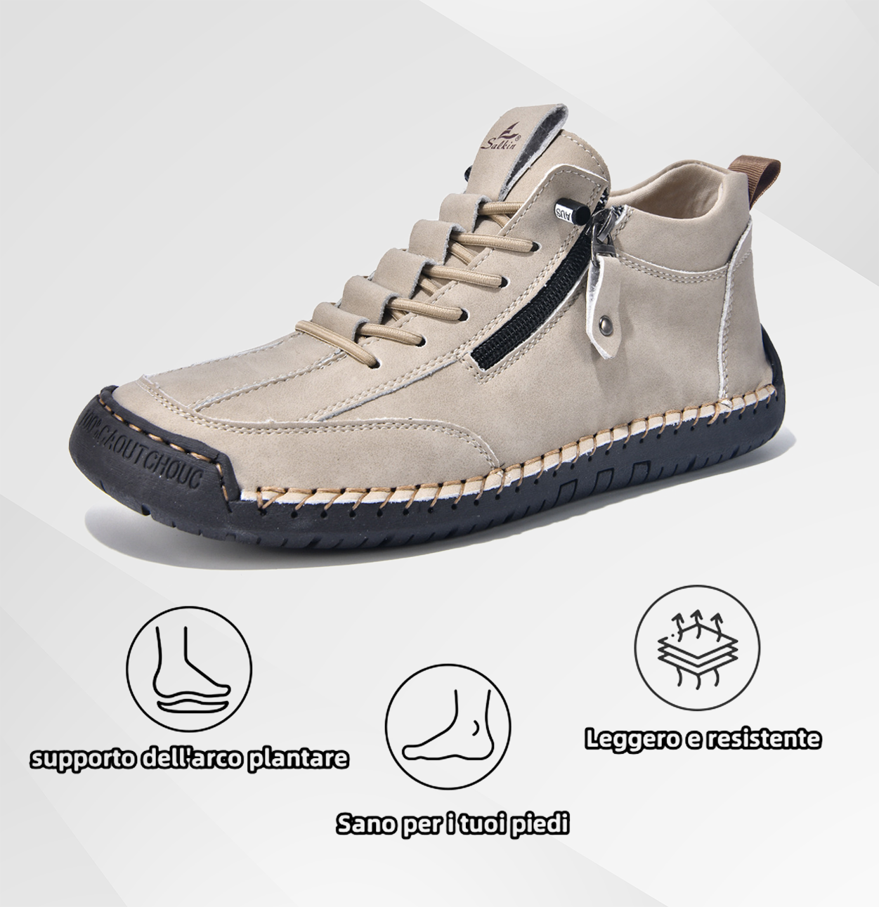 (🔥 Sconto del 50% - Non lasciartelo sfuggire!)Scarpe in Pelle "Zero Fatica": Zip Laterale, Supporto Plantare e suola antiscivolo – il design ergonomico allevia la fatica.