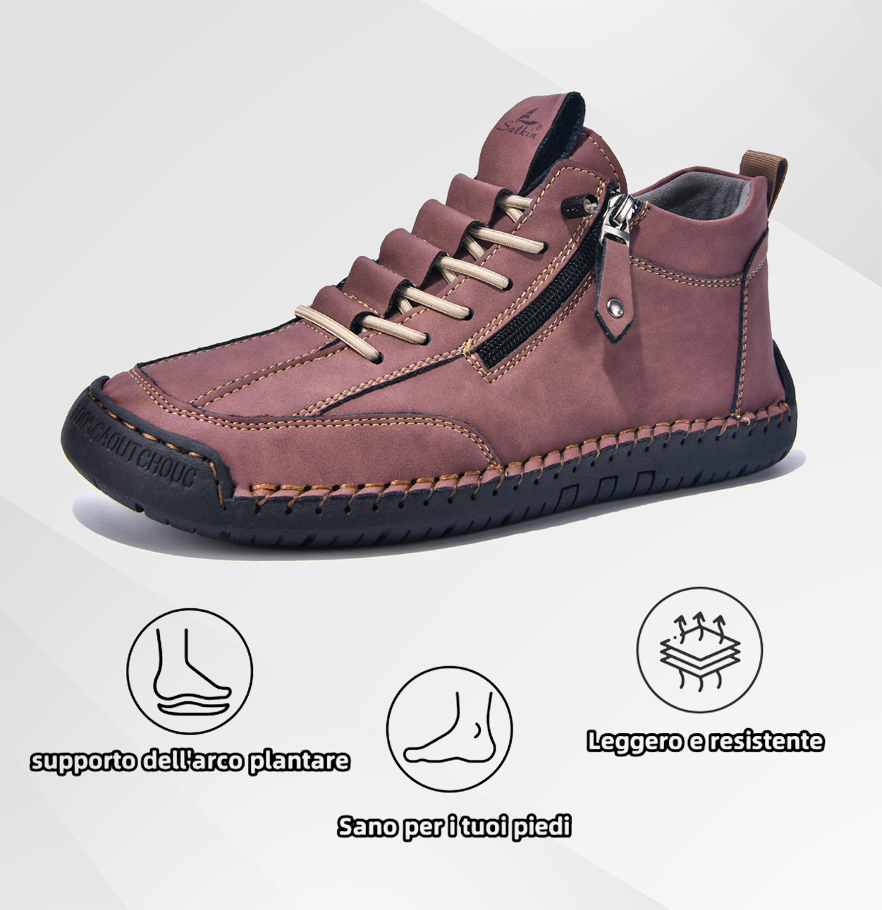 (🔥 Sconto del 50% - Non lasciartelo sfuggire!)Scarpe in Pelle "Zero Fatica": Zip Laterale, Supporto Plantare e suola antiscivolo – il design ergonomico allevia la fatica.