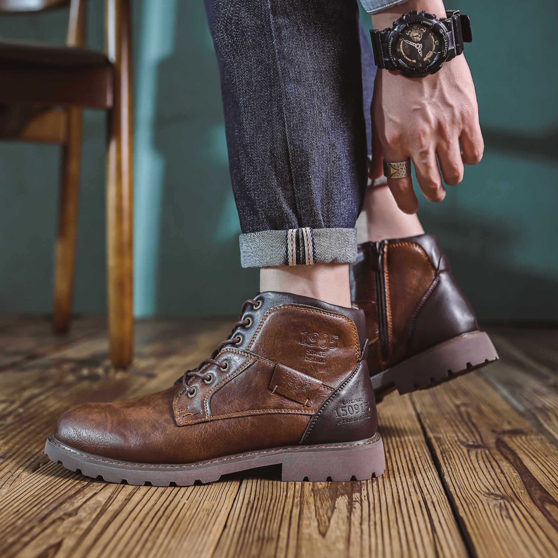 （🔥Sconto 50%）Stivaletti in Pelle di Vitello Premium Fatti a Mano - Design Vintage con Supporto Ortopedico e Finitura Impermeabile