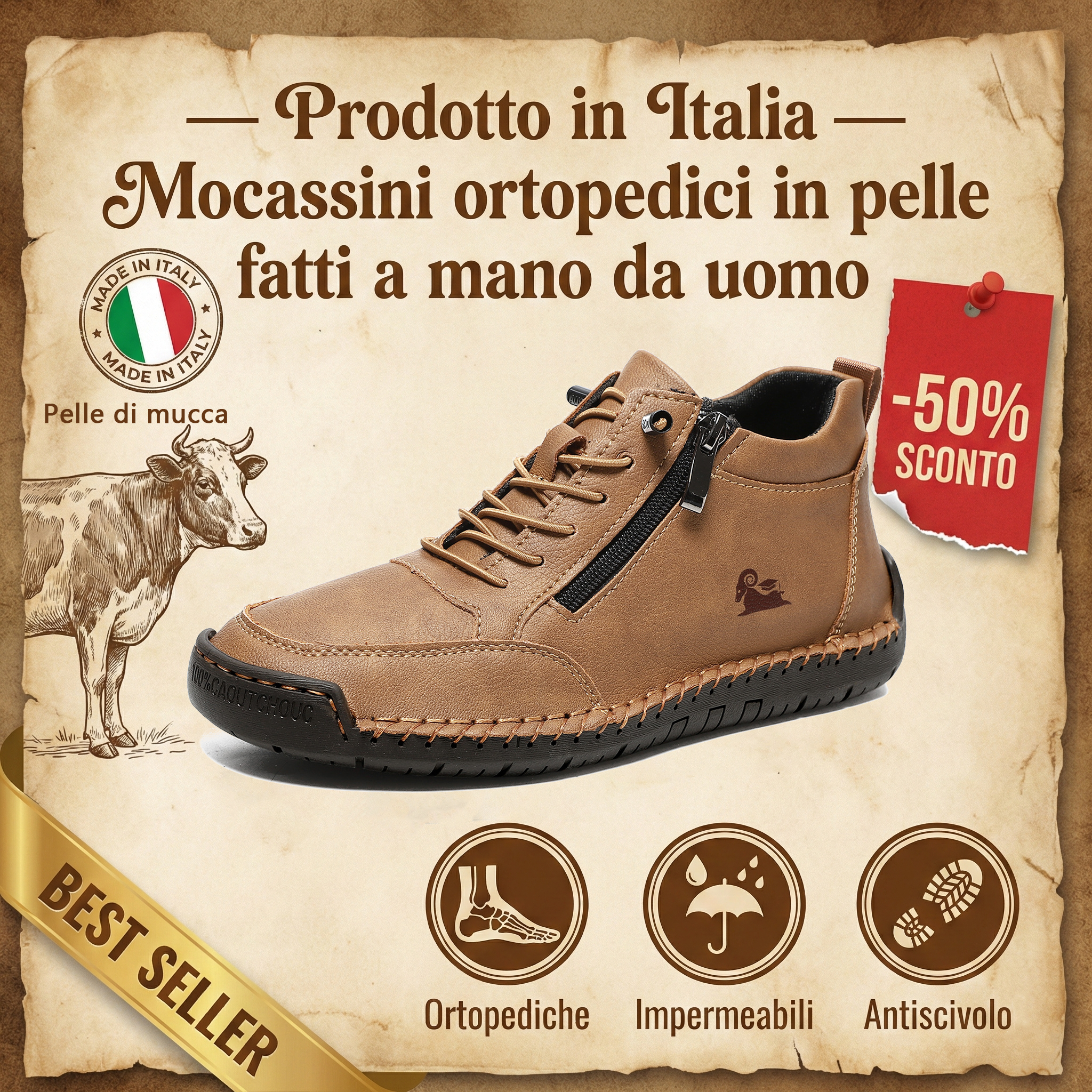 🔥 SCONTO DEL 50% | Scarpe ergonomiche in pelle di prima qualità 👞 Antiscivolo e impermeabili (supporto per il piede, unisex)