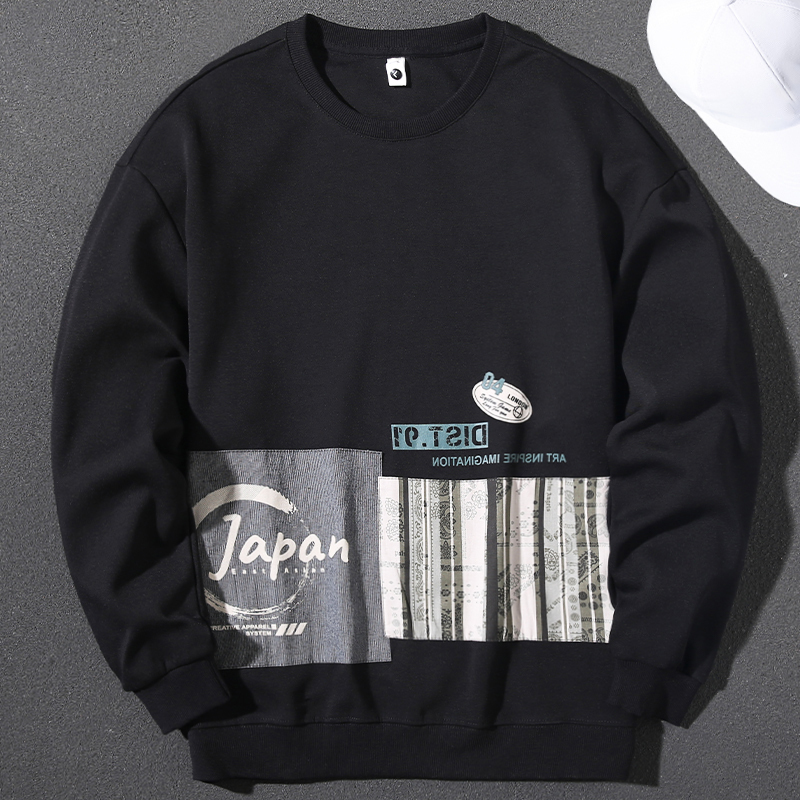 Handsome Japanese sweatshirt men's autumn and winter trendy new round neck pullover long-sleeved printed loose casual versatile top