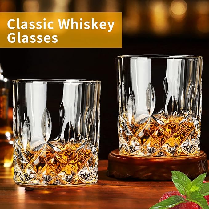 Juego de 6 vasos de whisky vintage de 300 ml, vasos de cristal para beber whisky escocés, bourbon, brandy, ron, cóctel, hogar, bar, fiesta