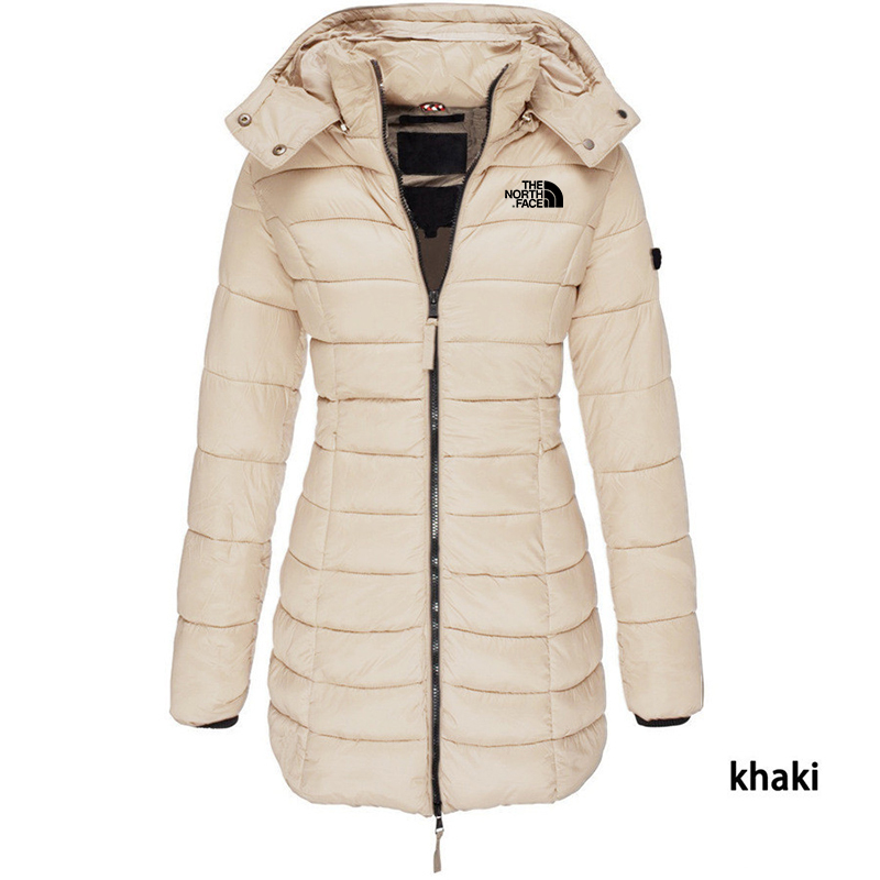Chaqueta acolchada de longitud media para mujer, chaqueta cálida con capucha de color liso, de invierno