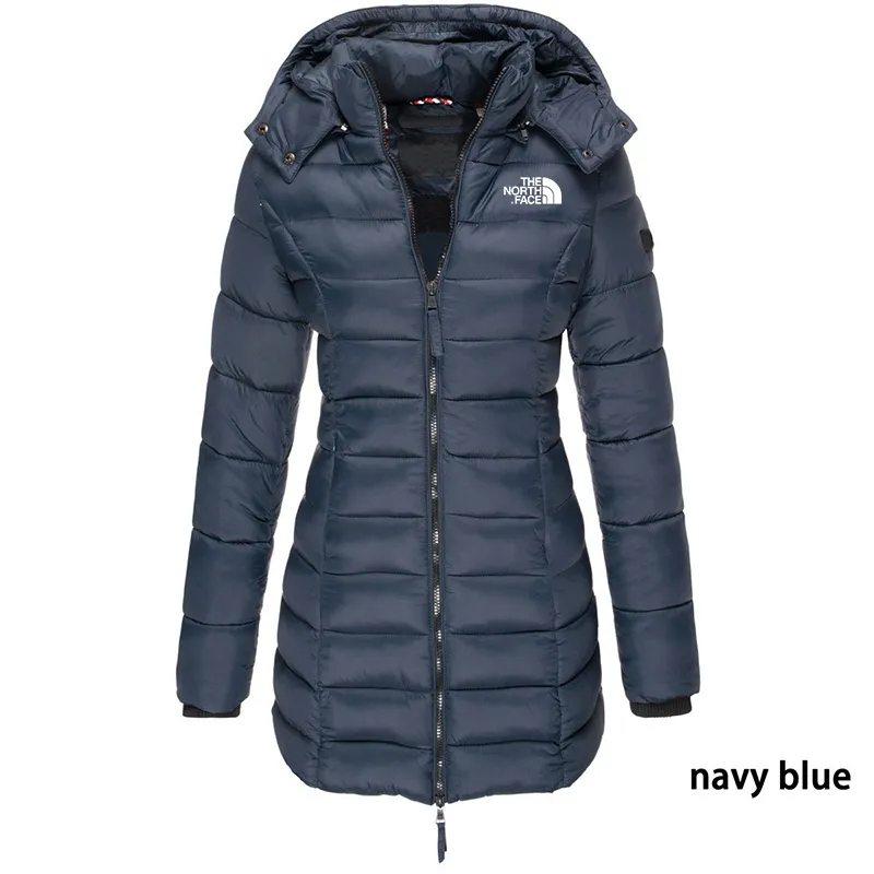 Chaqueta acolchada de longitud media para mujer, chaqueta cálida con capucha de color liso, de invierno