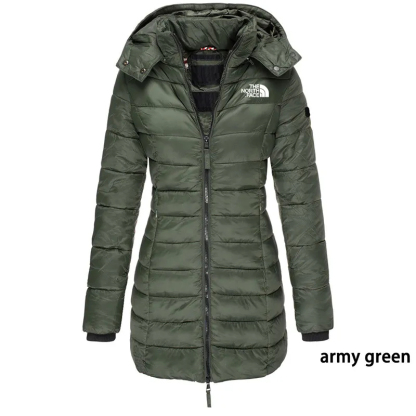 Chaqueta acolchada de longitud media para mujer, chaqueta cálida con capucha de color liso, de invierno