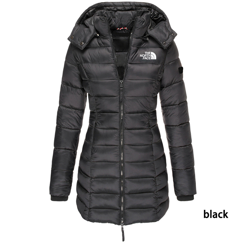 Chaqueta acolchada de longitud media para mujer, chaqueta cálida con capucha de color liso, de invierno