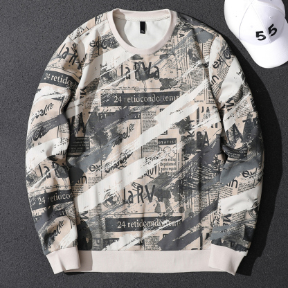 Handsome Autumn New Printed Round Neck Sweater Men's Trendy Korean Slim Fit Versatile Bottoming Shirt Personalized Long Sleeve Top