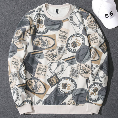 Handsome Autumn Signature Printed Round Neck Sweater Men's Trendy Brand Korean Style Casual Pullover Bottoming Shirt Versatile Long Sleeve Top