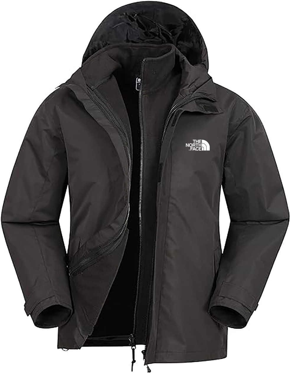 3 in 1 Water Resistant Jacket - Adjustable Hood Mens Coat, Detachable Inner Fleece Rain Jacket, Pockets -Winter Clothing for Walking, Travel