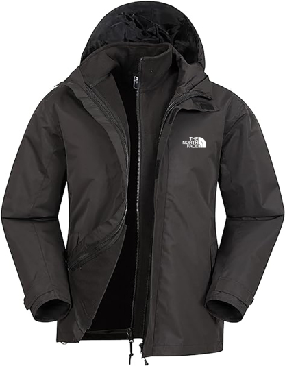 3 in 1 Water Resistant Jacket - Adjustable Hood Mens Coat, Detachable Inner Fleece Rain Jacket, Pockets -Winter Clothing for Walking, Travel