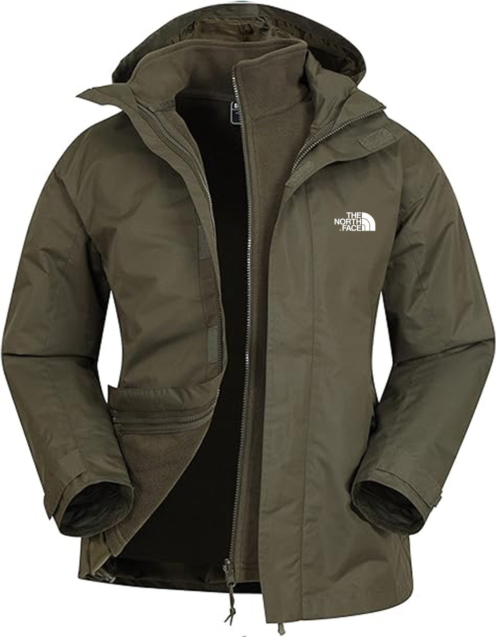 3 in 1 Water Resistant Jacket - Adjustable Hood Mens Coat, Detachable Inner Fleece Rain Jacket, Pockets -Winter Clothing for Walking, Travel