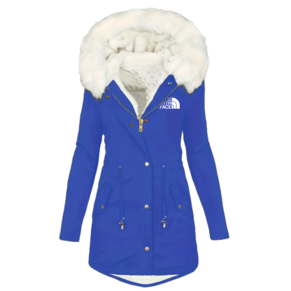 2024 TNF®-Womens Plus Size Contrast Fuzzy Drawstring Waist Full Zipper Coat