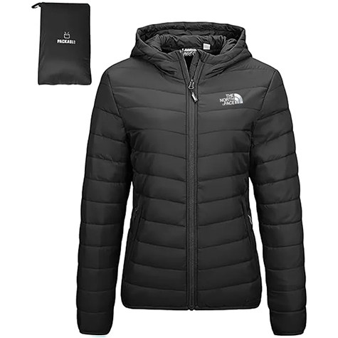 Giacca Piumino Leggera Pieghevole da Donna Outdoor Ventures con Cappuccio – Chiusura a Zip, Trapuntata per l’Inverno