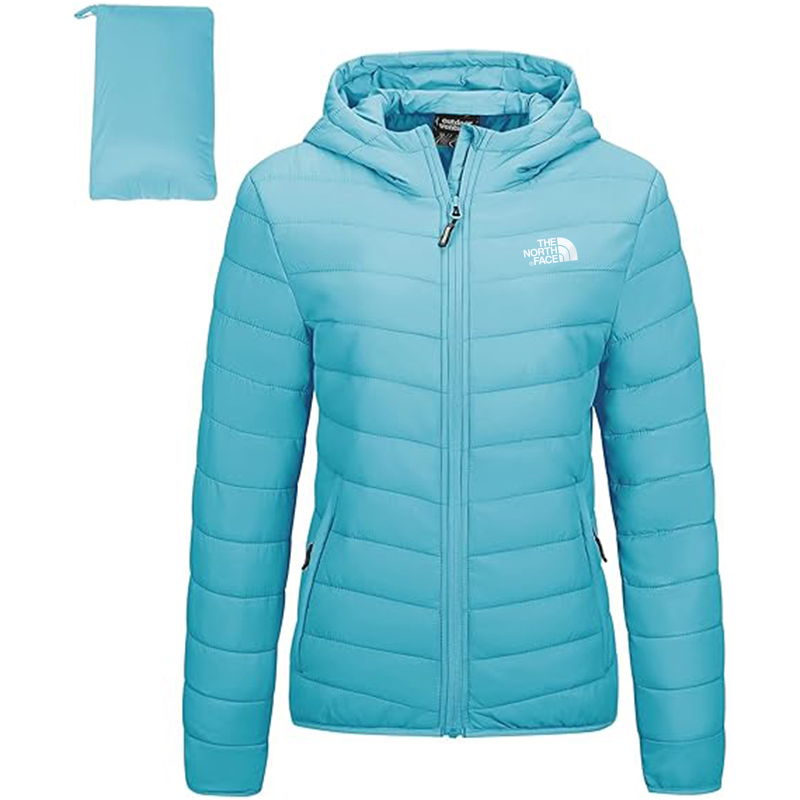 Giacca Piumino Leggera Pieghevole da Donna Outdoor Ventures con Cappuccio – Chiusura a Zip, Trapuntata per l’Inverno