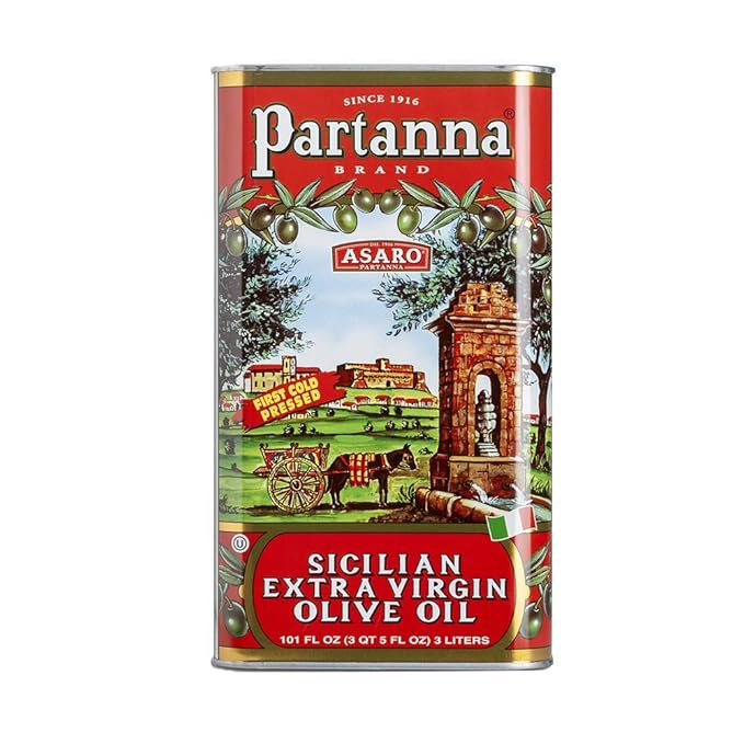 Partatthhnna Robust Extra Virgin Olive Oil - Premium Castelvetrano Oil - Harvested in Sicily - Pure Authentic Italian - Monovarietal - Rich in Flavor - First Cold Pressed - 101oz (3 liter) Tin