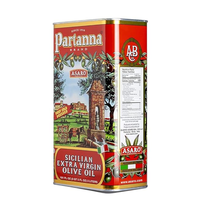 Partatthhnna Robust Extra Virgin Olive Oil - Premium Castelvetrano Oil - Harvested in Sicily - Pure Authentic Italian - Monovarietal - Rich in Flavor - First Cold Pressed - 101oz (3 liter) Tin