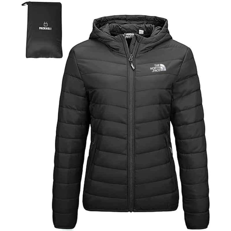 Giacca Piumino Leggera Pieghevole da Donna Outdoor Ventures con Cappuccio – Chiusura a Zip, Trapuntata per l’Inverno